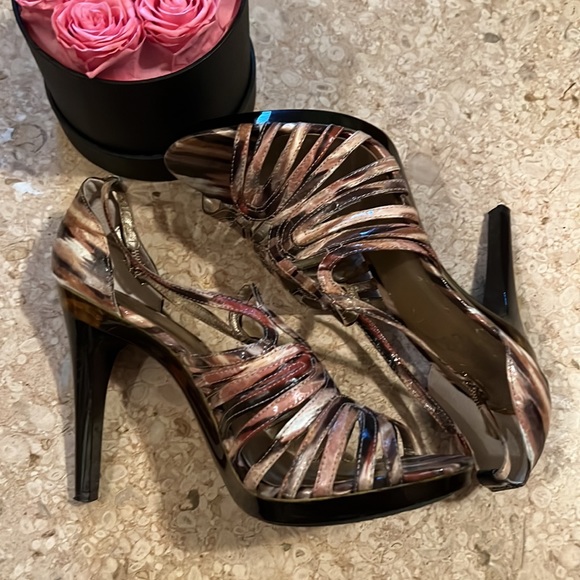 CARLOS SANTANA SZ 10 STILETTO HEEL SANDALS Splash-Multi-Tonal Color, HT over 4in - Picture 9 of 12